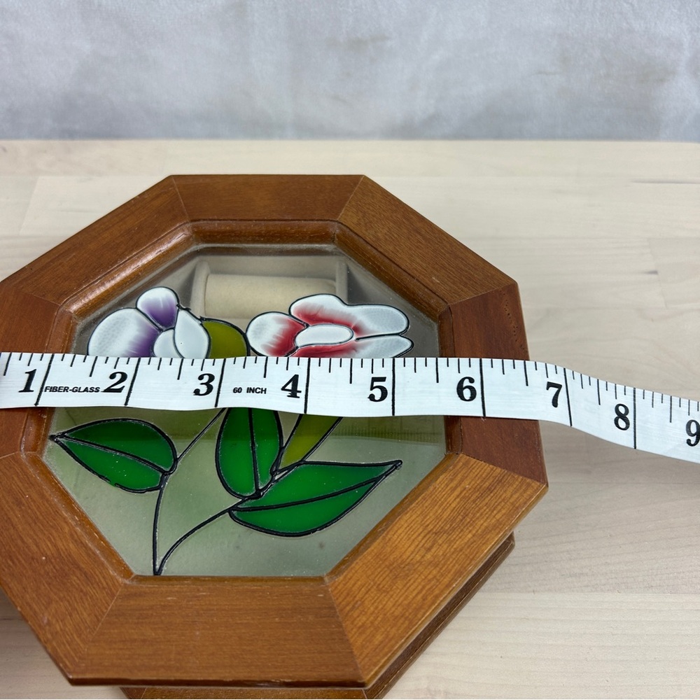 Floral Stained Glass Wooden Jewellery Box 7"x7" - Picture 4 of 5